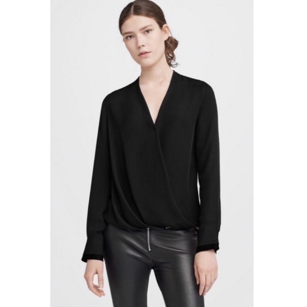 Rag & Bone Victor Silk Blouse in Black.